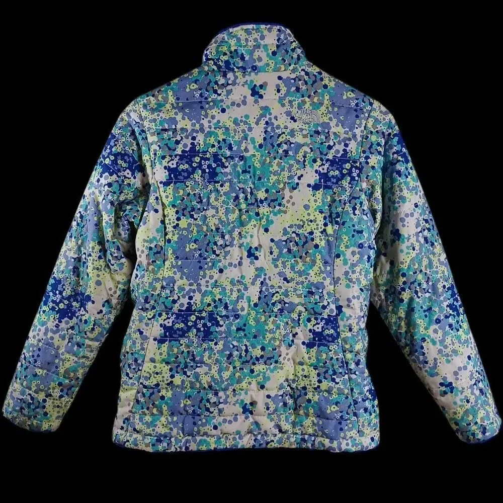 The North Face Reversible Quilted White Blue Floral Jacket Sherpa Girl Sz. XL 18